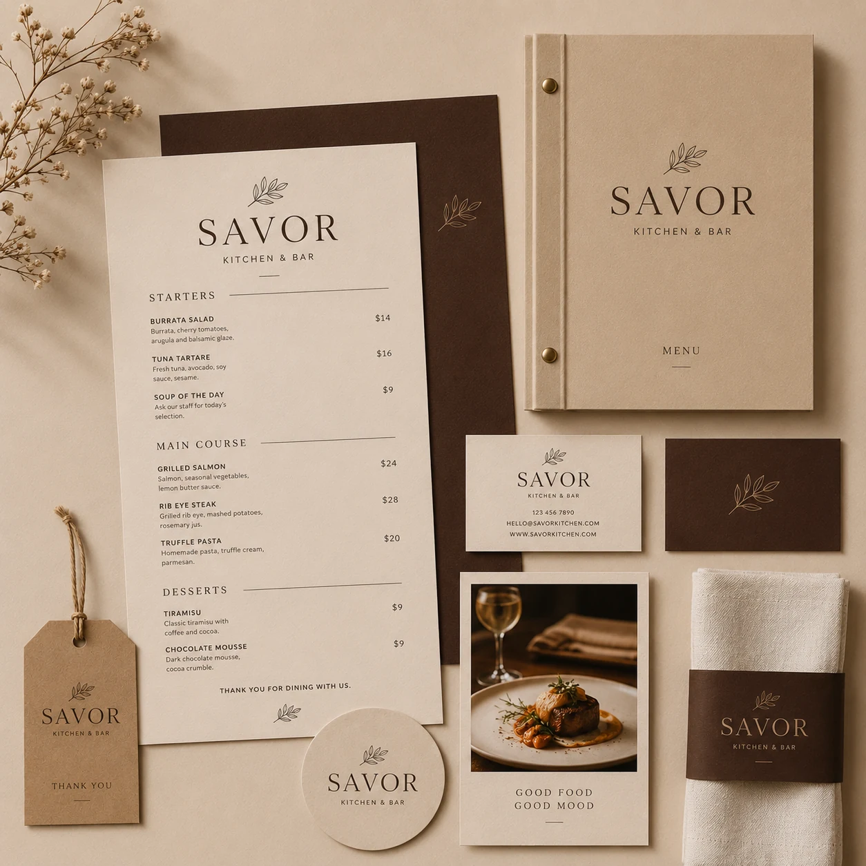 Savor visual identity and brand stationery design
